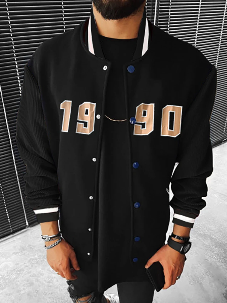 Casual Men Baseball Jackets Coat New Fashion Simple Letter Printed Long Sleeve Button-up Cardigan Tops For Mens Spring Outerwear | Мужская