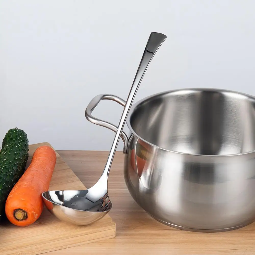 

11 Inch Korean Household 18/10 Stainless Steel Large Soup Spoon Kitchen Metal Soup Pan Ladle