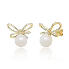 Дизайн, модные ювелирные изделия-гвоздики, микро проложенные прозрачные cz круглые жемчужные шарики из бисера, милые серьги для девочек