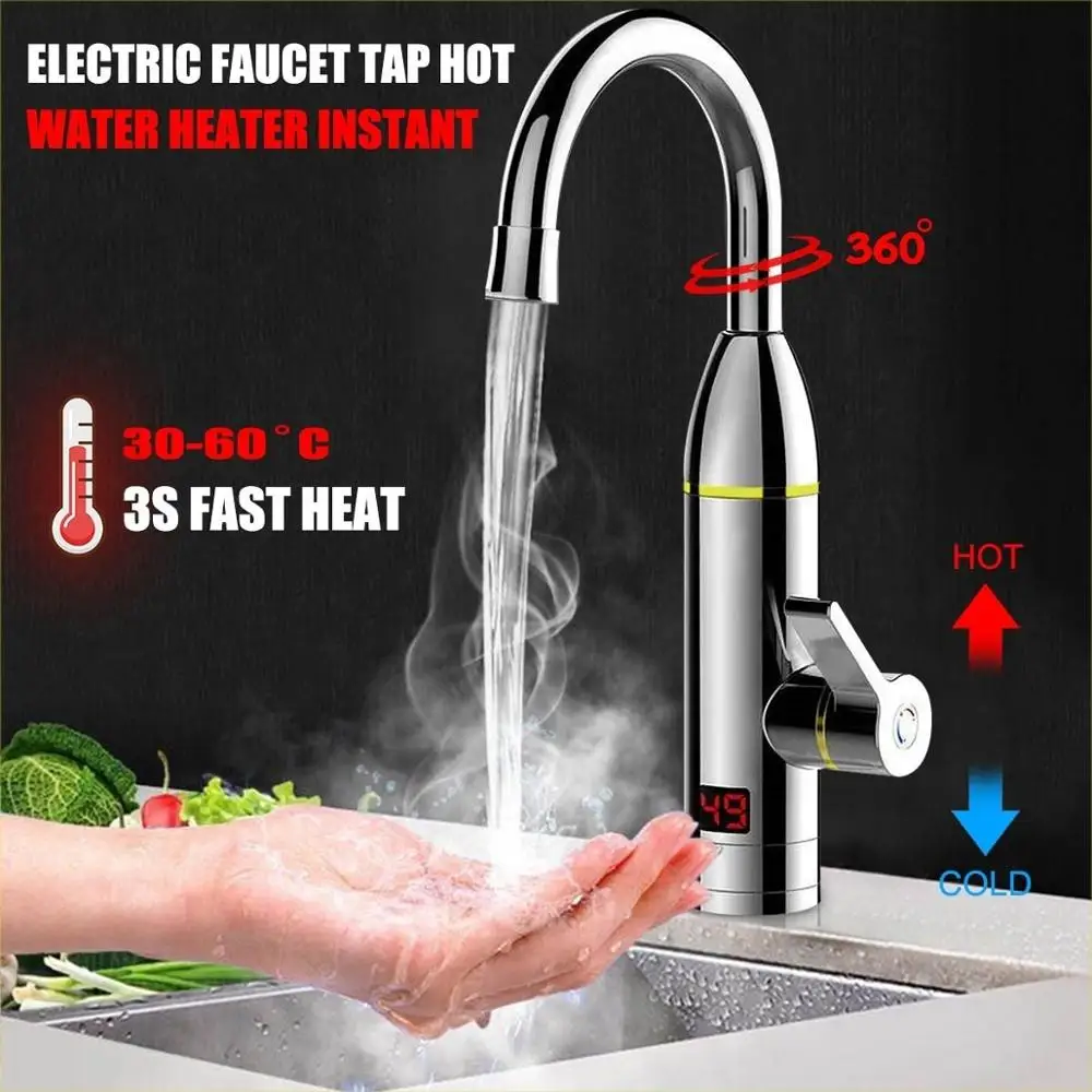 3KW 220V Electric Faucet Tap Hot Water Heater Instant For Home Bathroom