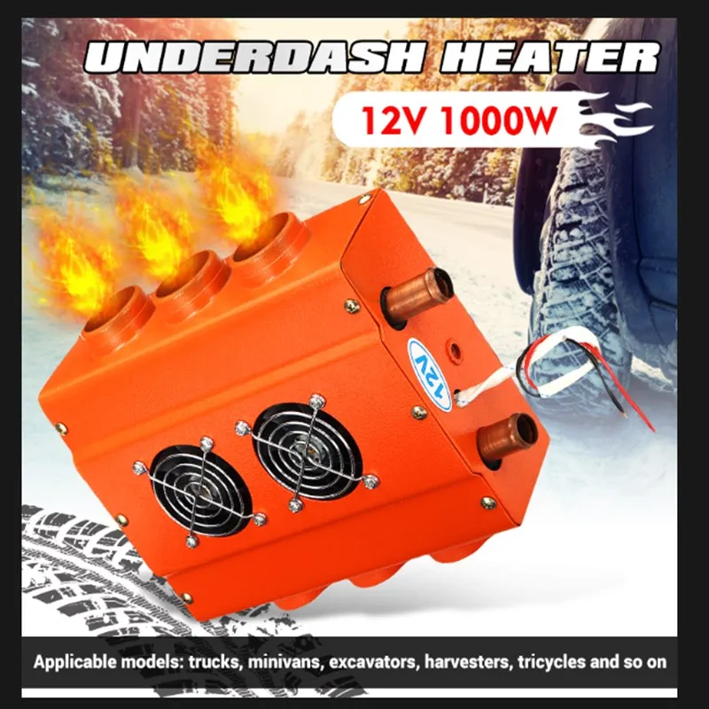 

Universal Car Heater 12V 1000W Underdash Heater 6 Ports Water Heating Air Conditioning Evaporator with 2 Fans Interior Accessory