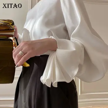 

XITAO Pleated Women Blouse Fashion New 2020 Spring Elegant Small Fresh Minority Loose O Neck Small Fresh Casual Shirt XJ3566