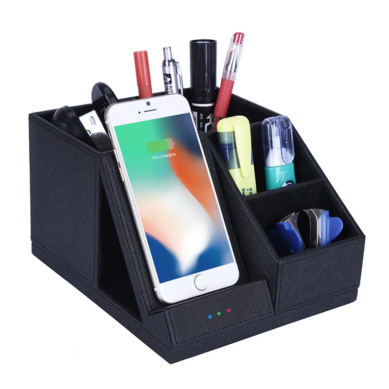 

Multi-functional Wireless Charging Desktop Storage Box Simple Hide Substance Pen Container Creative Fashion Stationery Box Offic