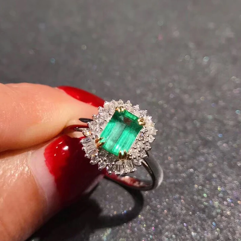 AEAW ювелирные изделия 18K белое золото 0 9 карат искусственный зеленый драгоценный