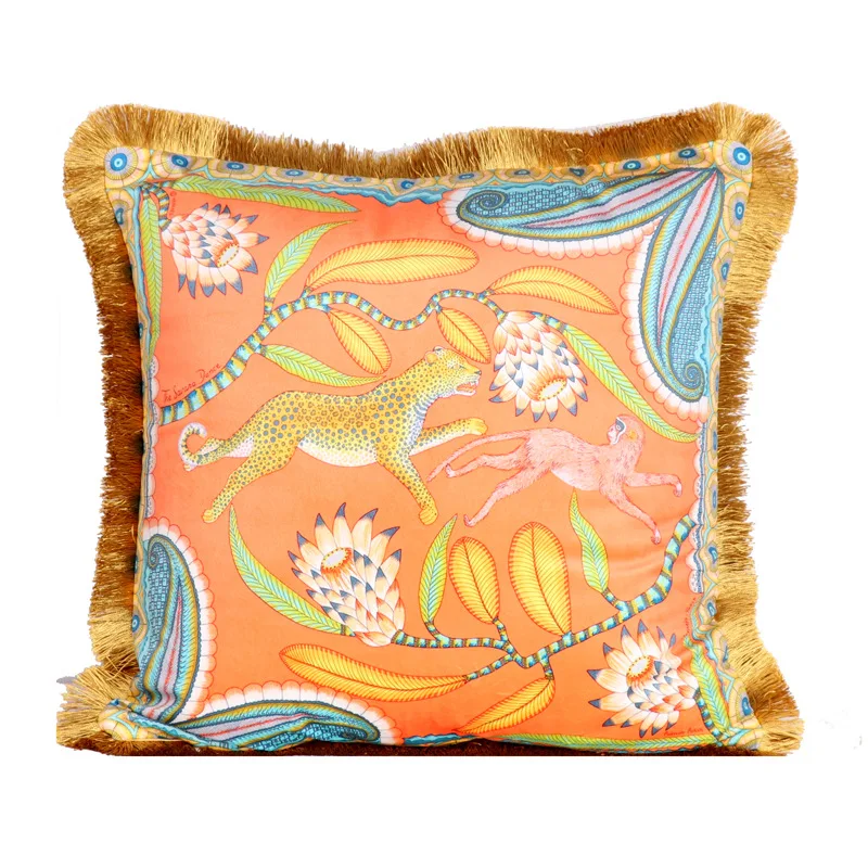 

Luxury Fashion American Animal Velvet Tassel Cushion Cover Pillow Cover Pillowcase Home Decorative Sofa Throw Pillow Living Room
