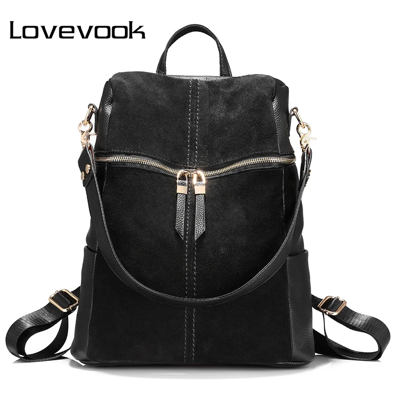 buy LOVEVOOK backpack women genuine leather school bags for teenage girls backpack female shoulder bags for women 2019 Black