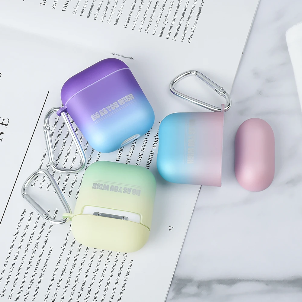 

Gradient Earphone Case For Apple Airpods Case Cover Charging Box Protective Shell TPU Hard PC Case For AirPods Fundas With Hook