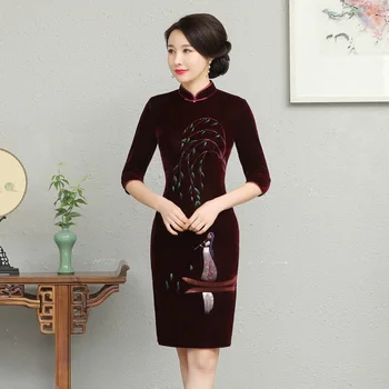 

Sexy Lady Mini Cheongsam Vintage Print Chinese Dress Oversize 5XL Qipao Classic Prom Party Gown Elegant Mandarin Collar Veatidos