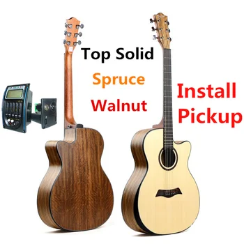 

Guitar Acoustic Electric Top Solid Spruce Walnut Steel-String 40 Inches A-Body Guitarra 6 Strings Folk Pop Cutaway Pickup