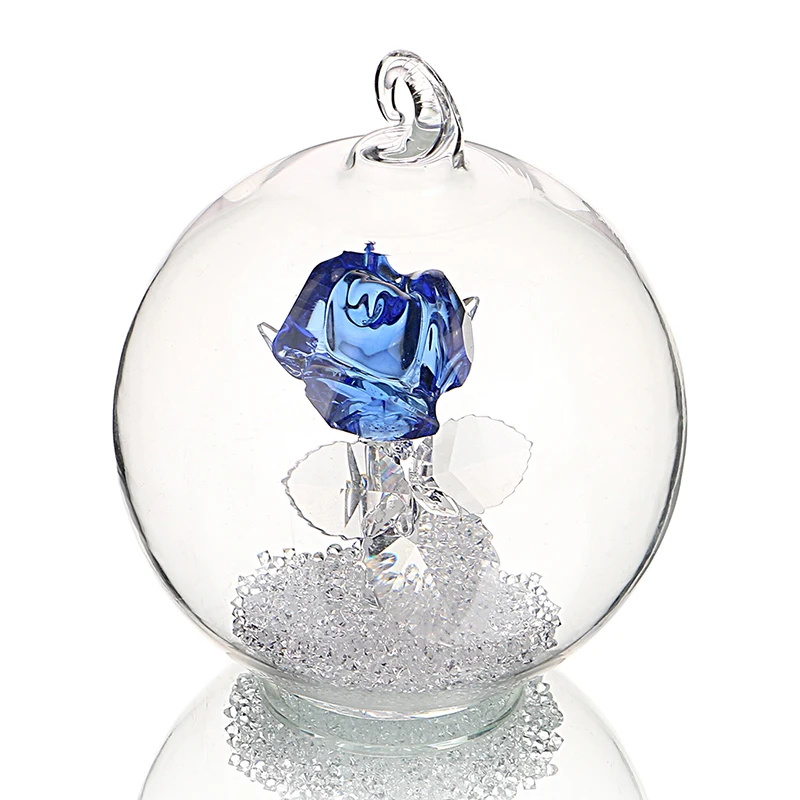H&ampD Crystal Enchanted Rose Paperweight Collection Ornament Blue Flower Figurine in a Glass Dome Home Wedding Decor Gift | Дом и сад