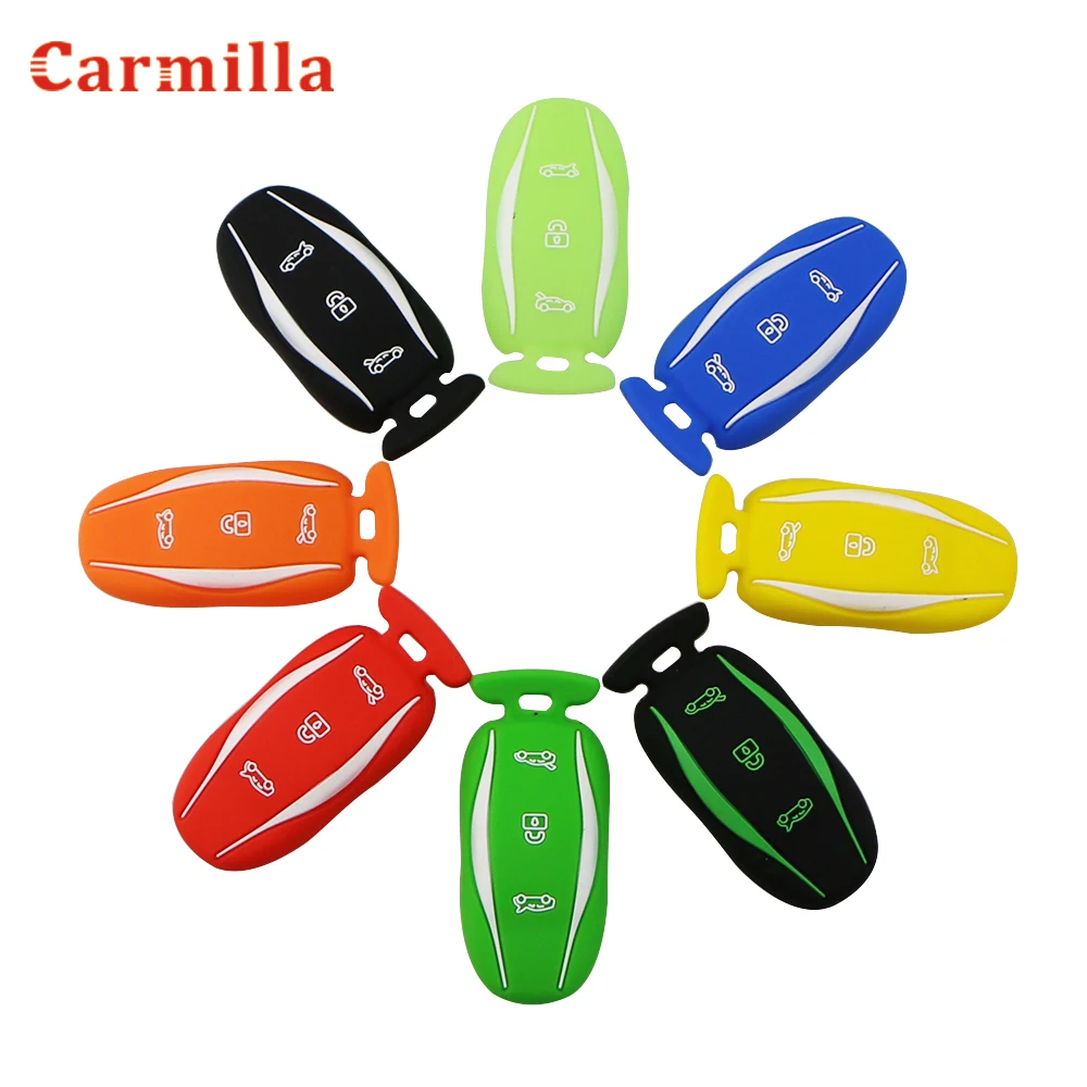 Silicone Car Key Cover Case for Tesla Model X 75D 90D 100D S 3Button Remote Key Protector Holder Shell Skin Case