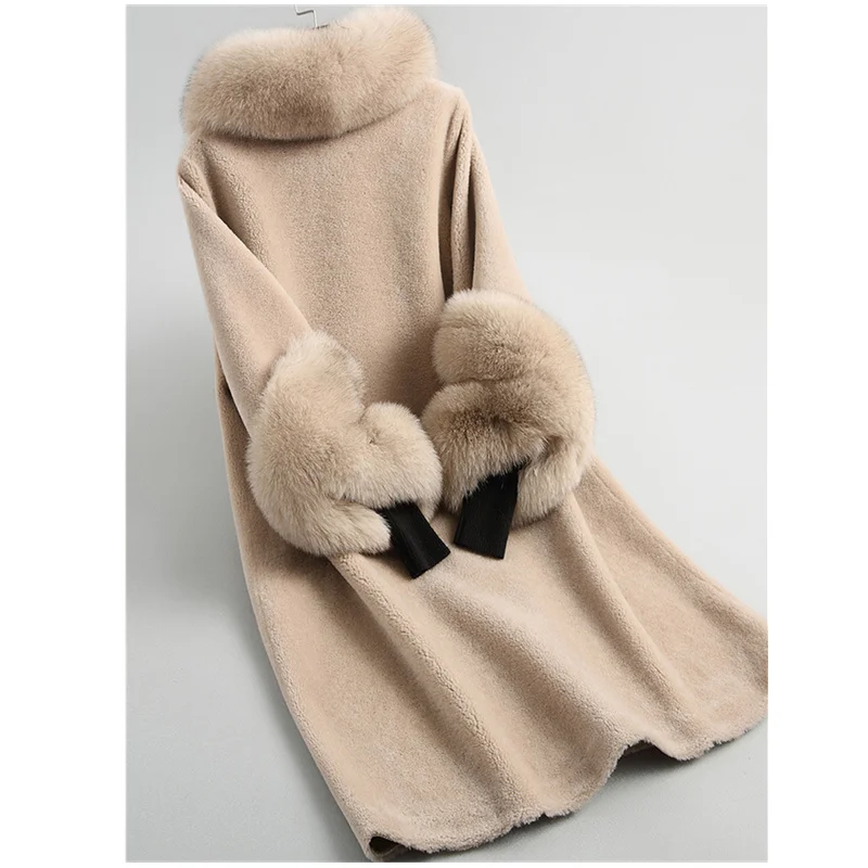 Cheap 2019 winter real fur coat ladies high quality fox fur collar long jacket Korean clothes wool fur coat and coat 3