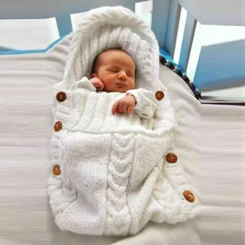 

Infant Newborn Baby Winter Warm Sleeping Bags Button Knitted Swaddle Wrap Swaddling Stroller Wrap Toddler Blanket Sleeping Sack