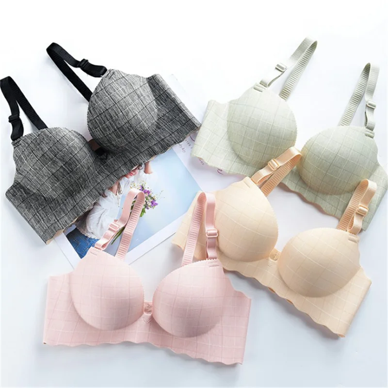 cotton bra Vintage Plaid Bras Women Wireless Underwear Gather Push Up Extra Breast Sexy Lingerie Seamless Bralette Female нижнее белье wireless bra