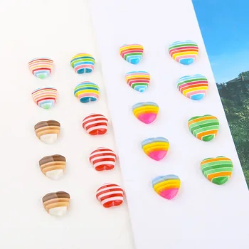 

10pcs Mini striped rainbow hit color love five-pointed star resin patch DIY handmade jewelry earrings nail hairpin material