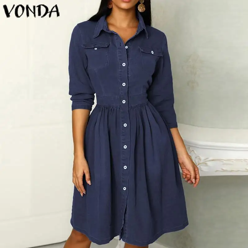 VONDA/Летнее мини-платье; коллекция года; Повседневные Вечерние платья с отложным воротником; свободный сарафан в богемном стиле; пляжные платья; S-5XL вечерние платья