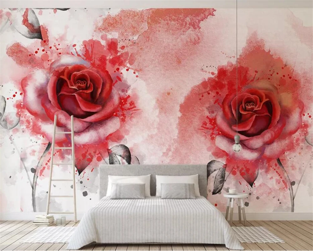 Beibehang-Custom-wallpaper-large-mural-modern-minimalistic-abstract-watercolor-hand-painted-rose-background-wallpaper (2)