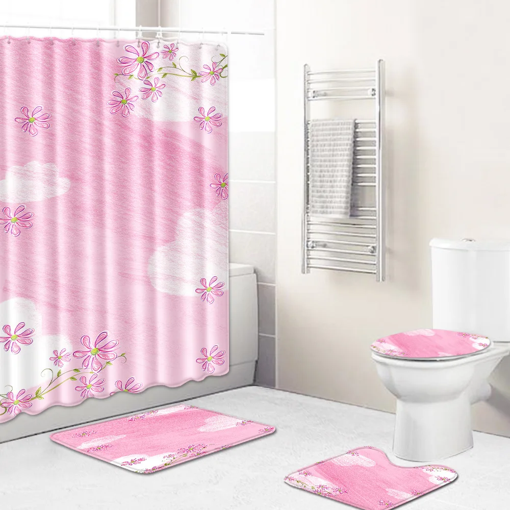 Zeegle моющийся Набор ковриков для ванной комнаты 4 шт. Набор ковриков для ванной унитаза покрытие для душевой комнаты мягкий напольный коврик Водонепроницаемая занавеска для душа
