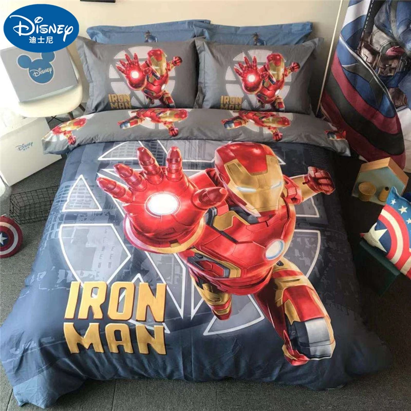 Набор постельных принадлежностей Marvel Железный человек, хлопок, мягкий детский пододеяльник, наволочки, пододеяльник, простыни, постельное белье для мальчиков и девочек