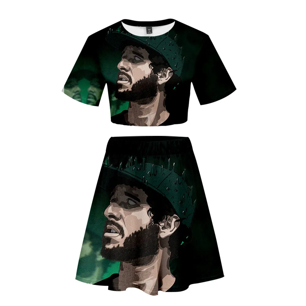 AliExpress стиль Lil Dicky Rap певица женская Повседневная 3D цифровая Короткая юбка комплект