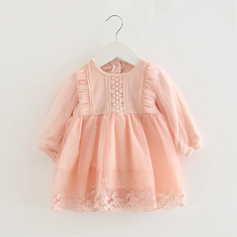 

Baby Girls Dress 2019 Lace Tulle Embroidery Lantern Sleeve Party Princess Dress Children Clothing for Toddler Kids 0-2Y