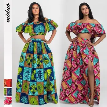 

News African Tops Skirts Jumpsuits Shoulder Off Print Ethnic Sexy Bodysuit Ankera Festival Skinny Suit Outfit African Sets