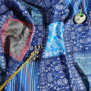

High end natural pure ramie fabrics Patched Bohemian style tissu Advanced custom cheongsam dress robe shirt patchwork