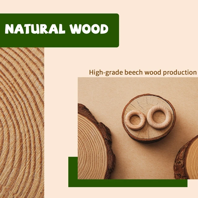 10Pcs Natural Wood Teether Ring BPA Free Beech Wooden Rodent Baby Teething Ring Toy DIY Making Bracelet Accessories Teether Toys 4