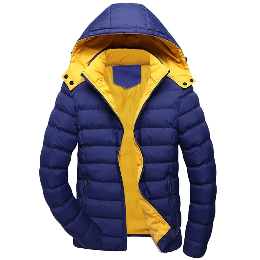 Dark Blue Новые мужские куртки, Мужская Повседневная зимняя однотонная теплая куртка на молнии с капюшоном и длинным рукавом, пальто, верхняя одежда, топы для мужчин, s блузка, пальто, мода - Цвет: Dark Blue