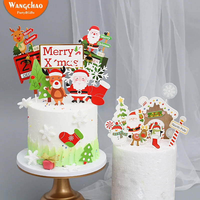 Merry Christmas Cake Topper Santa Tree Deer Snowflake Cake Decoration Party Supplies Kids Favors Christmas Decorations For Home Cake Decorating Supplies Aliexpress