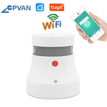Cpvan wi fi detector de fumaça tuya vida inteligente app 85db aviso proteção contra incêndio sensor de alarme de fumaça sistema de segurança em casa bombeiros