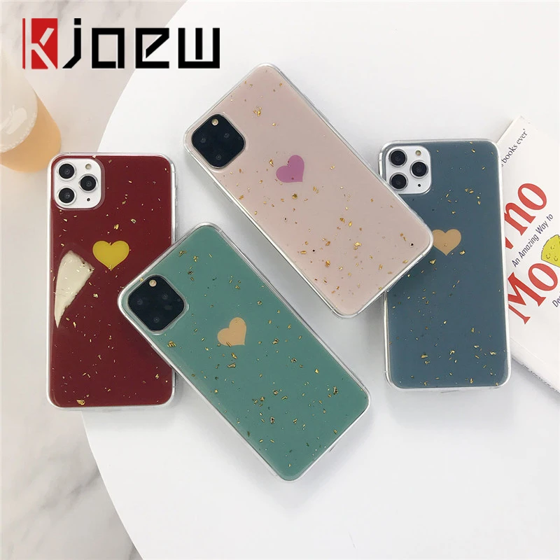 KJOEW Love Heart Золотой фольгированный чехол для телефона iPhone 11 Pro Max X XR Xs 6 6s 7 8 Plus
