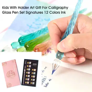 

Stationery Drawing Writing For Calligraphy Dip Art Glass Pen Set Gift Kids Painting Decor Signatures 12 Colors Ink With Holder