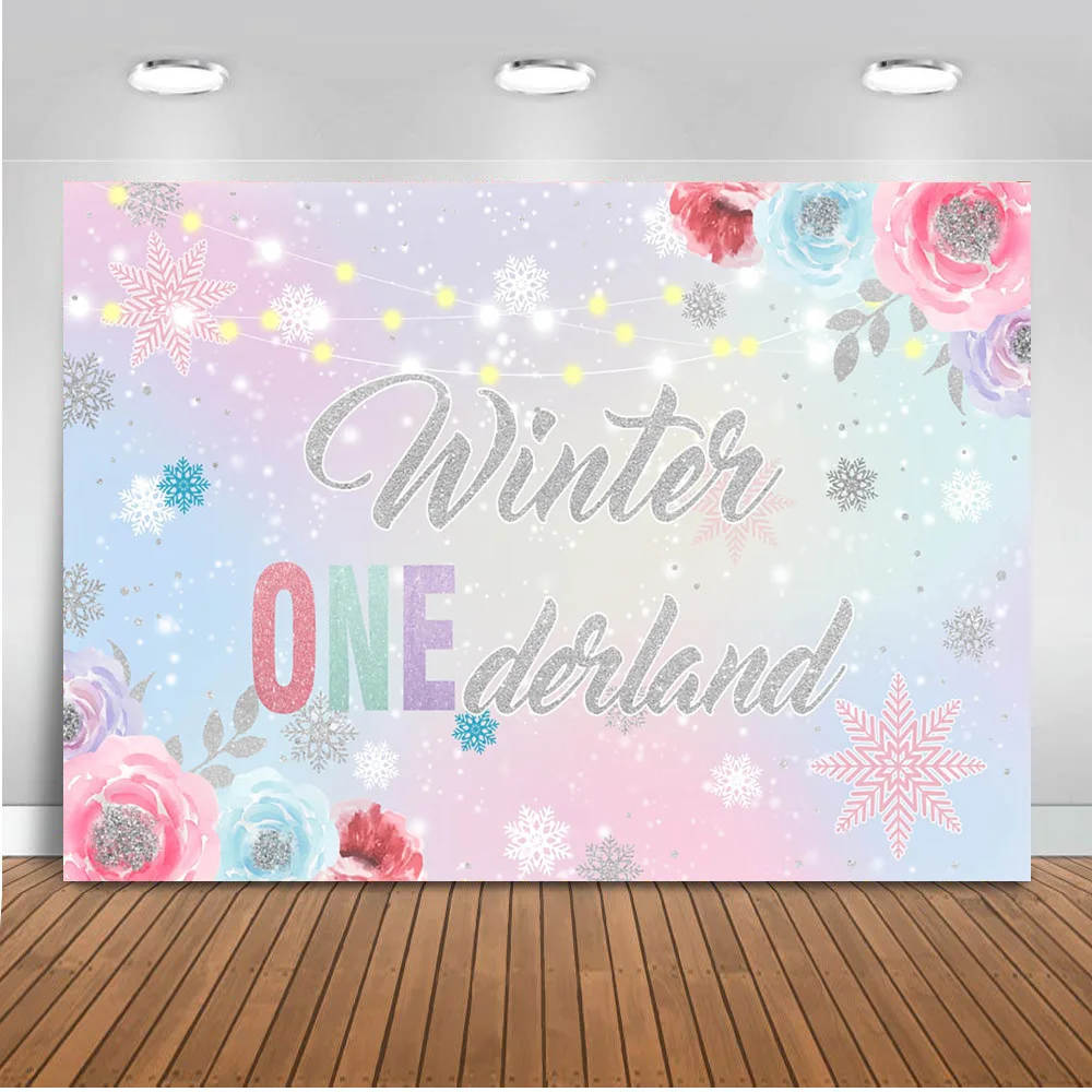 Зимний фон Onederland на день рождения для фотосъемки с радугой для детей 1 день рождения баннер фон снежинка цветы