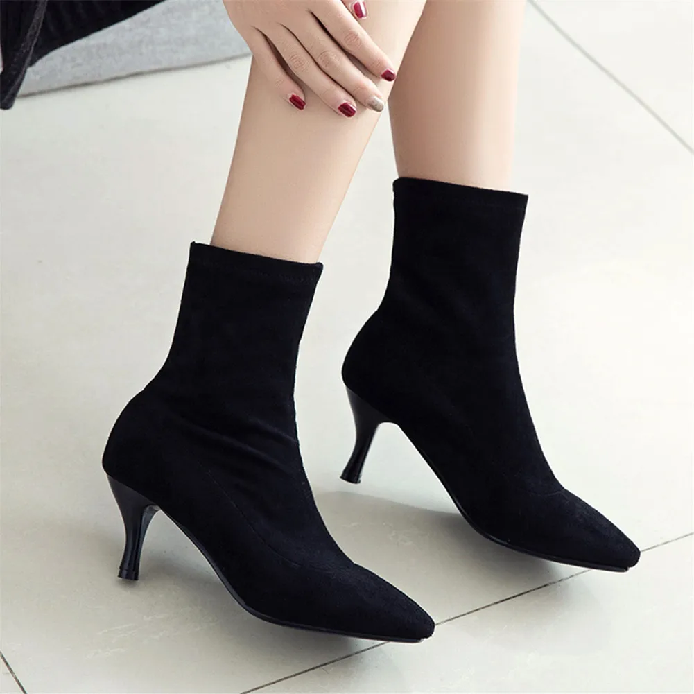 

Lapolaka Big Size 32-43 2019 Stretch Sock Boots Women Shoes High Heels Slip On Fashion Shoes Woman Ankle Boots