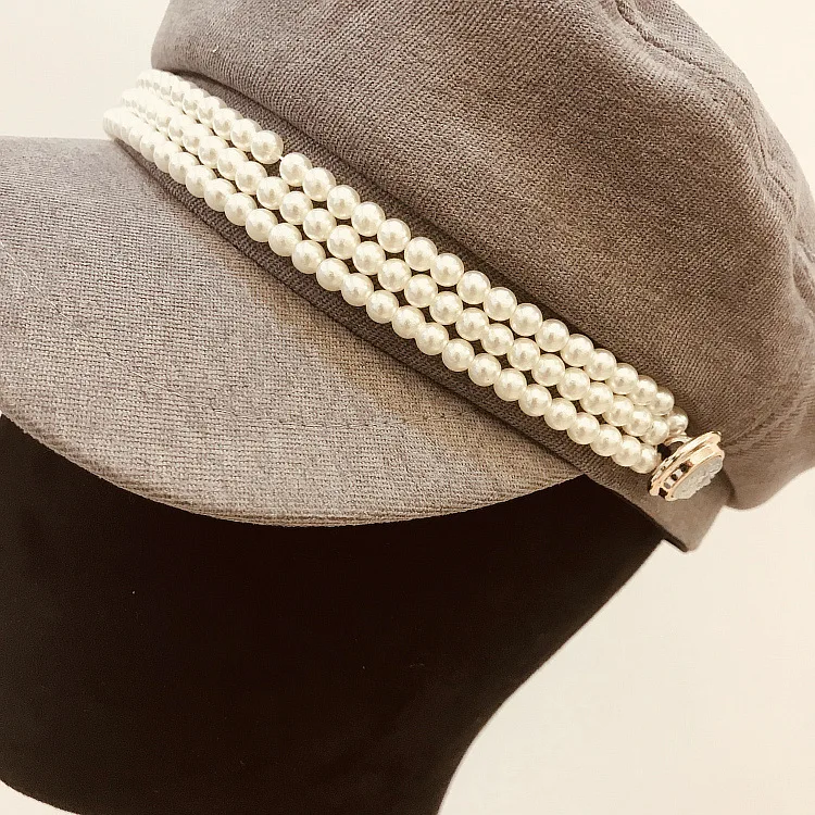01908-xu19 жемчужная цепочка Красивая Дамская восьмиугольная шляпа женские козырьки для отдыха Кепка
