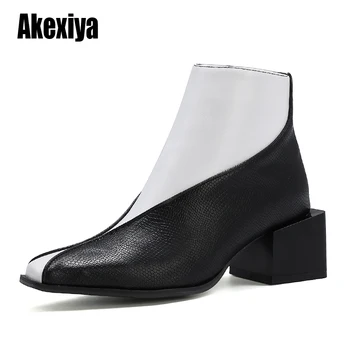 

Boots Women Shoes Woman Boots Fashion Square Toe Snake Pattern Ankle Boots 2020 winter New Leather Large size 43 Stitching u262