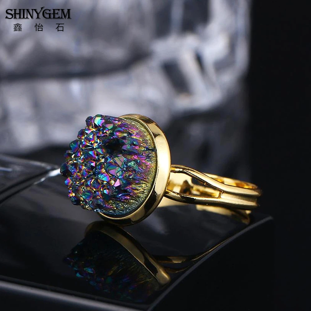 ShinyGem 12*12 мм Винтажное кольцо с натуральным кристаллом классическое золотое