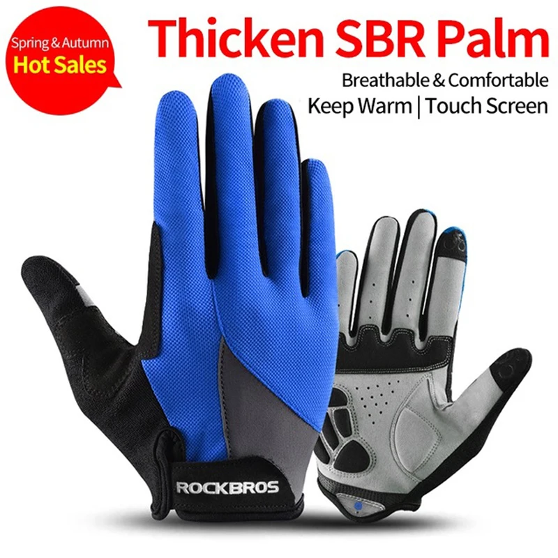 ROCKBROS Bicycle Gloves Breathable Comfortable Touch Screen SBR Plam Shockproof Full Finger Road Bike Gloves Cycling Equipment sport gloves