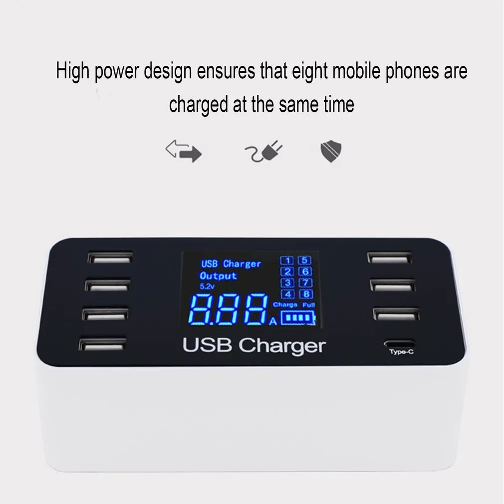 8 мульти-портов Usb адаптер настольное настенное зарядное устройство светодиодный дисплей зарядная станция 40 Вт Usb мобильный телефон планшет умное зарядное устройство