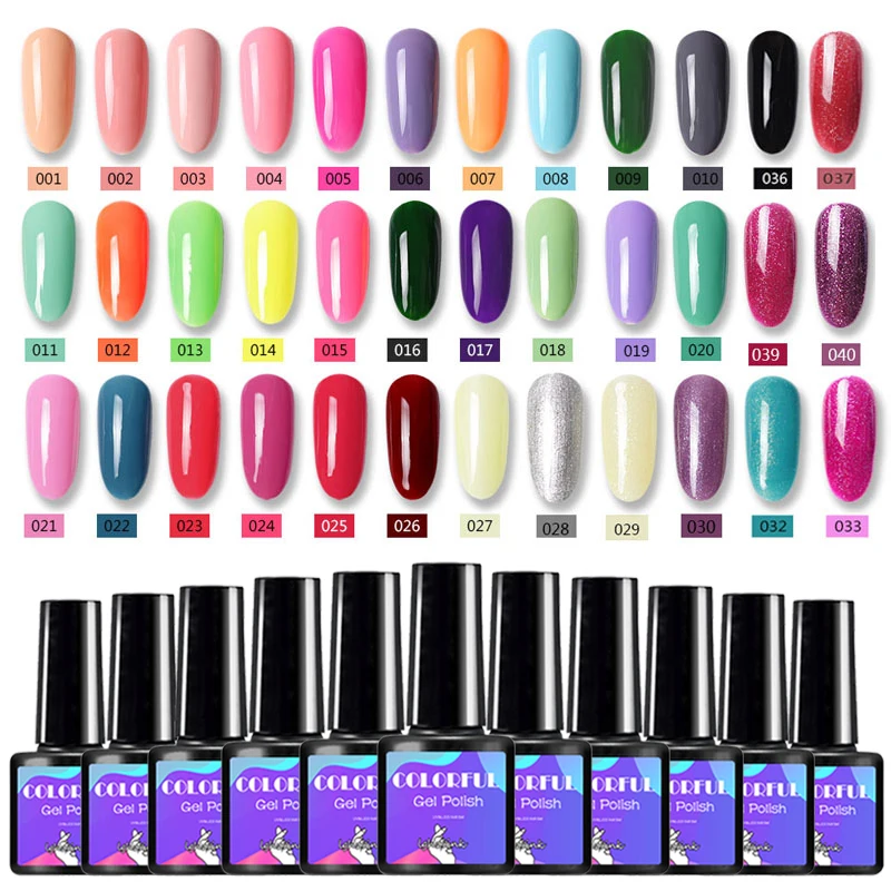 

7.5ML Gel Nail Polish Base And Top Coat Soak Off 80 Colors Glitter Gellak Kit Vernis Semi Permanant UV Avec Lampe Gel Varnish