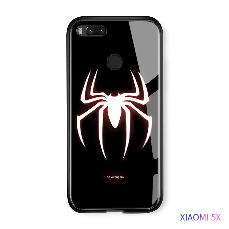 Spiderman Для Xiaomi mi 5x 5s 6 6X 8 lite 8SE 9 9SE F1 A1 A2 Lu mi nous Ironman чехол светящийся в темноте закаленное стекло задняя крышка корпуса - Цвет: Spiderman