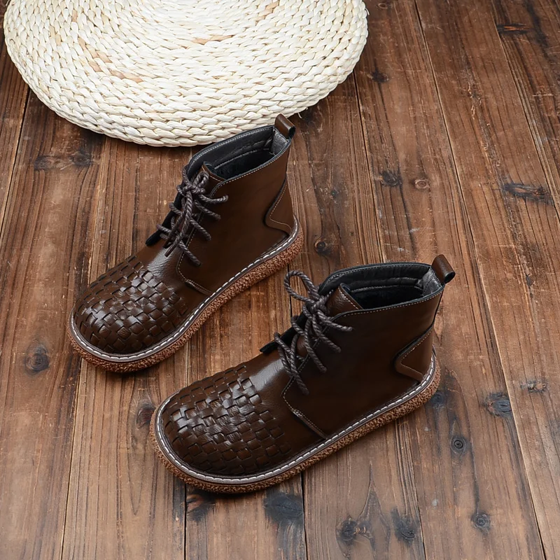

National Style Retro Thick-Soled Big Head Doll Shoes Mori Girl Lace-Up Short Boots Student Casual Ankle Boots Weave Martin Boots