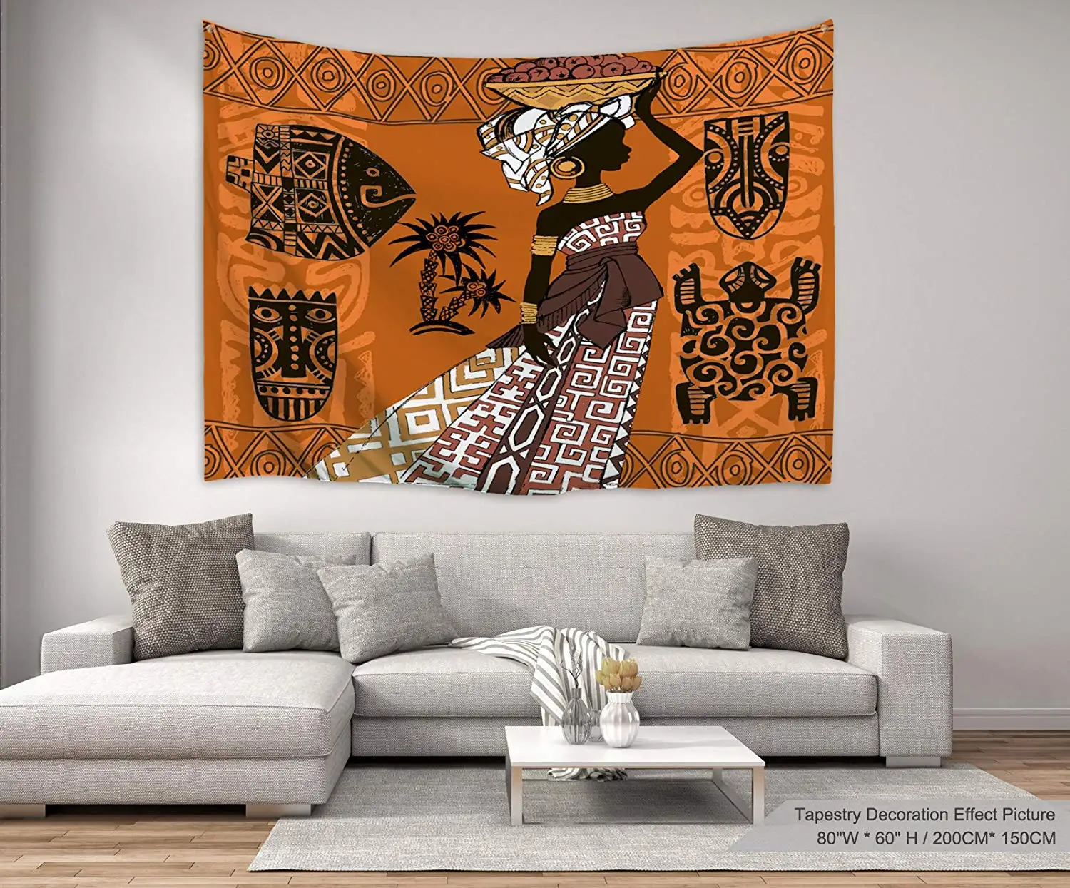 

Nature Art Polyester Fabric African Woman Theme, Wall Decor Black Woman And Animals
