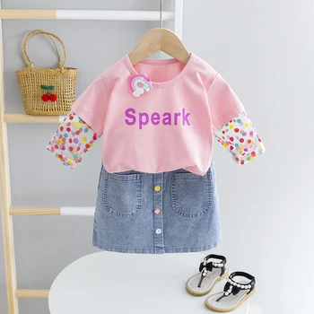

2020 Summer Toddler Infant Baby Girls Clothing Sets Shorts Sleeve T Shirt Denim Skirt Children Kids Casual Clothing