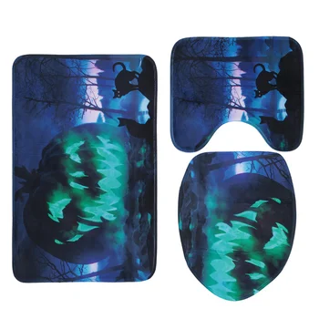

3pcs Mat Set Pumpkin Bathroom Mat Toilet Floor Mat Set Toliet Cover for Restroom Toliet