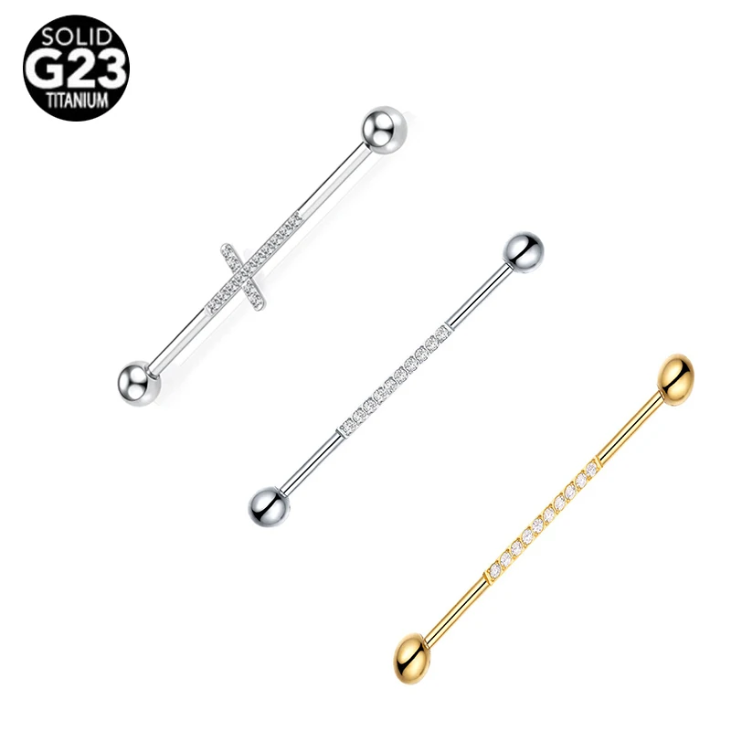 16G 34-38mm G23 Titanium CZ Industrial Barbell Ear Cartilage Helix-Conch Piercing Bar Earring Stud Body Jewelry piercing jewelry body piercing earrings ear piercing jewelry metal jewelry body piercing jewelry body jewelry