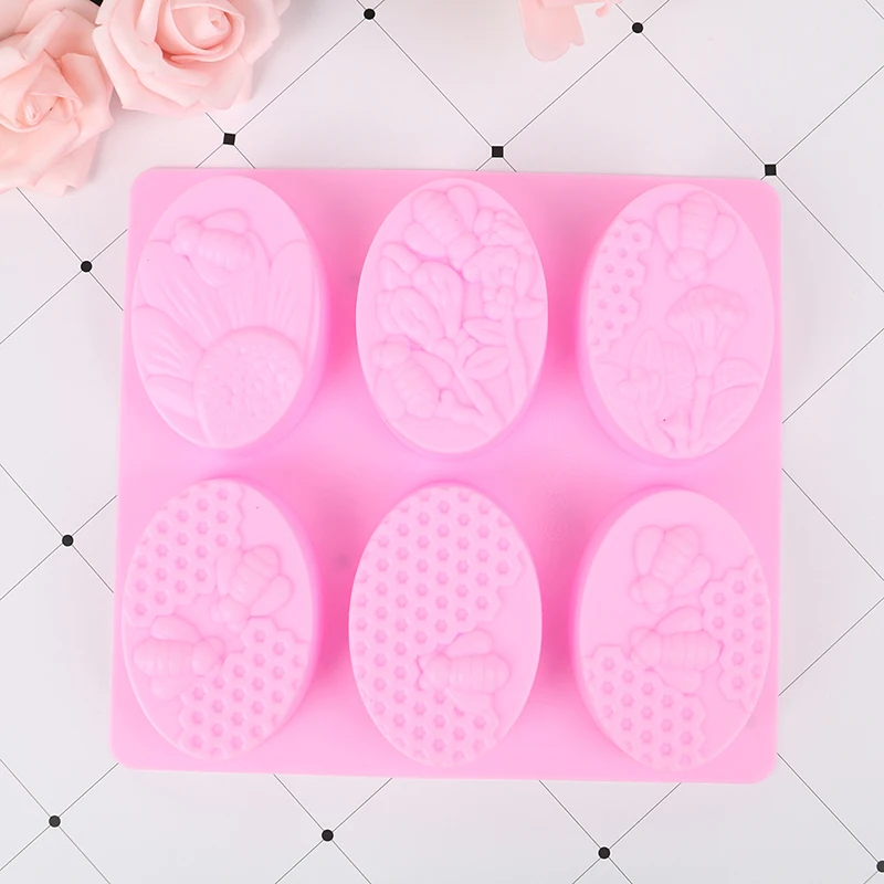 6 Hole Oval Soap Molds Silica Gel Bee Shape Handmade Soap Mold Portable