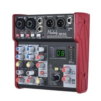 

SM-66 4-Channel Sound Card Mixing Console Mixer Built-in 16 Effects with USB Audio Interface Supports 5V Power Bank for Live