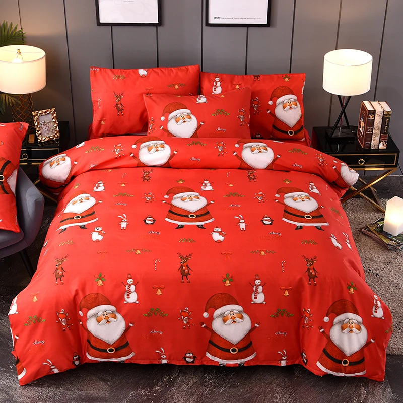 

2/3pcs Red And Green Christmas Bedding Set Cartoon Santa Claus Duvet Cover Set Home Bedroom Decoration Bed Linens Bedclothes
